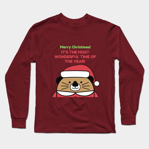 Merry Christmas Santa Bear Long Sleeve T-Shirt by Christamas Clothing